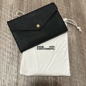 dvf leather envelope black